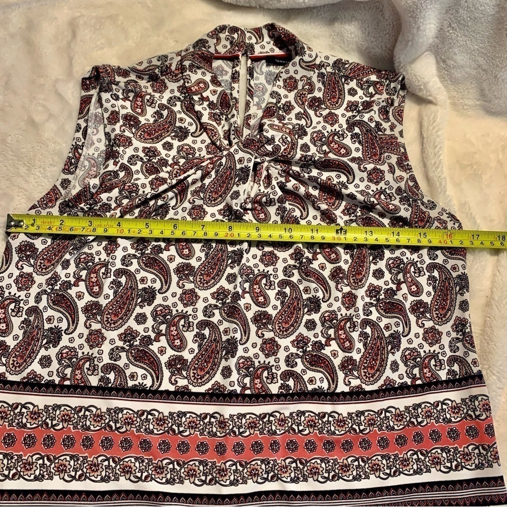Tommy Hilfiger Tunic Top XS Sleeveless White Paisley Navy Pink Beige Stretch - Picture 11 of 13